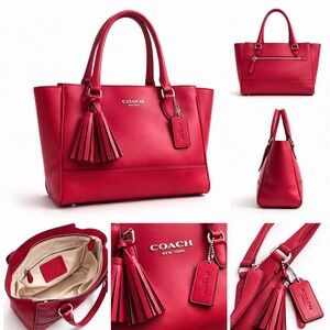 Coach Red Leather Tote Bag Tassel Carryall | Coach New York | Large Shoulder Bag